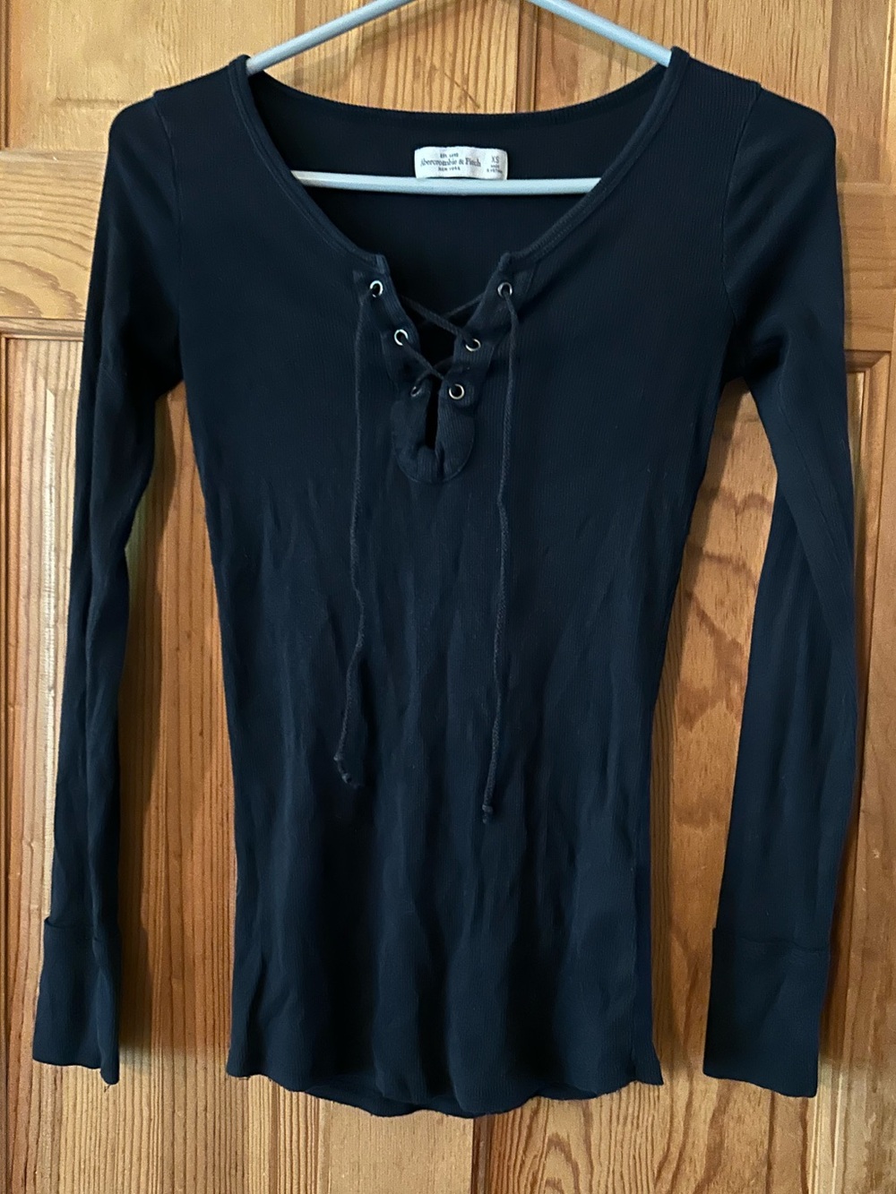 Abercrombie & Fitch Navy Blue Lace-Up Long Sleeve Tee